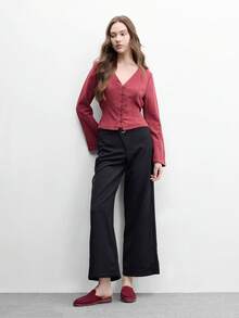 CUCCOO BIZCHIC 時尚酒紅色麂皮舒適通勤女款平底穆勒鞋/平底拖鞋，適合戶外購物 - 棗紅色 - 查看 6