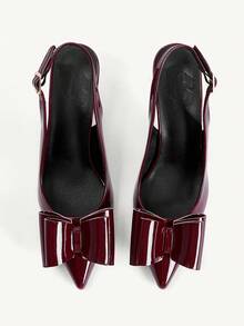 CUCCOO CHICEST Pointed Stiletto Burgundy Round Mouth Women's High Heels Shoes Fashionable Sexy Bow Four-Season Commuting Daily Versatile Simple Fall Shoes - Burgundy - View 1