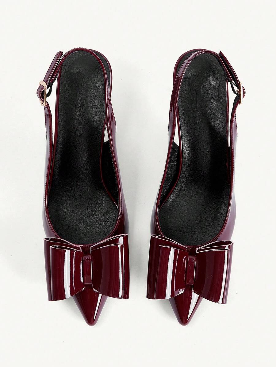 CUCCOO CHICEST Pointed Stiletto Burgundy Round Mouth Women's High Heels Shoes Fashionable Sexy Bow Four-Season Commuting Daily Versatile Simple Fall Shoes - Burgundy - View 1