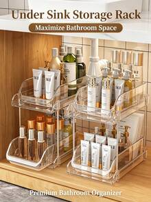 1pc 2‑3 Tier Pull‑Out Drawer Storage Rack, Clear PET Cosmetic Bathroom Countertop Organizer For Skincare Toiletries - Multicolor - View 3