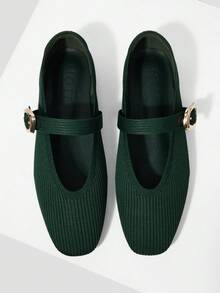 MOTF PREMIUM WOMEN SQUARE TOE BUCKLE STRAP FLATS FOR CHRISTMAS - Dark Green - View 2