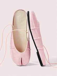 CUCCOO DOLLMOD Women's Thin Ankle Wrap Lace Up Strap Split Toe Tabi Flat Elegant Light Pink Ballet Flats - Pink - View 1