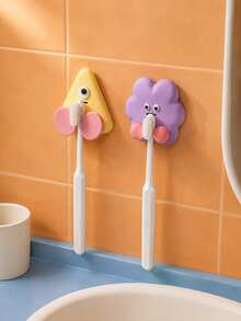 Joivida 1pc Cartoon Toothbrush Holder, No Drill Wall Mounted Organizer Rack For Bathroom, Multifunctional Adhesive Hook For Charging Cables, Headphones, Keys, Cute Desk Storage - Multicolor - View 3