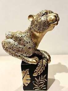 1件金色豹子樹脂雕像附裝飾黑色底座，動物雕像擺飾，奢華桌面裝飾，適用客廳、辦公室書架櫃檯桌面展示，家居藝術工藝裝飾，節日入宅禮物 - 多色 - 查看 10