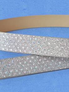 Popjeli Skinny Star Glitter Belt - Silver - View 8