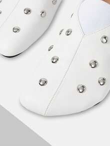 Mnmlis Nailed Elastic Splicing Toe Toe Toe Flat Bottom Flat Heel Cool Sa Simple White PU Imitation Leather Women's Closed Toe Mules Slippers Daily Commuting - White - View 3