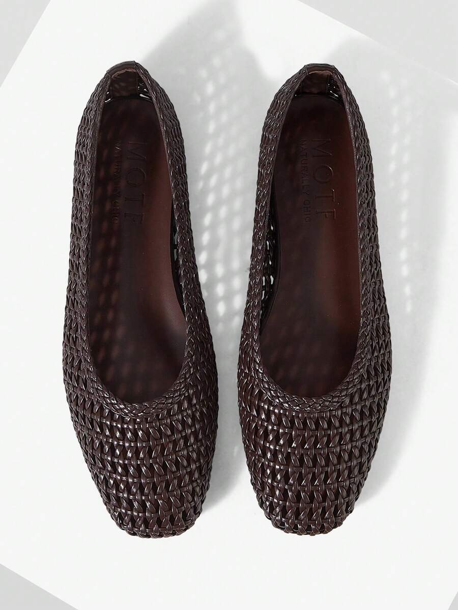 MOTF WOMEN BRAID SQUARE TOE FLATS - coffee color - View 1