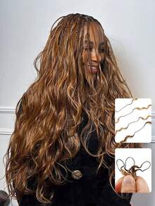 Boho Braids Highlight Brown Body Wave Unfelt Wig Feather Crochet Human Hair Extensions For Miracle Knots Soft Defined Waves Lightweight Natural Looking Easy Installation Reusable Hair Extensions 16-24 Inch - S4/27 - View 2