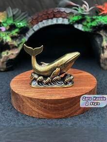 Solid Vintage Brass Surfing‑Wave Whale Desktop Statue With Base, Metallic Texture, Atmospheric Decor For Study & Desk, Exquisite Craft Ornament & Gift - multicolor - View 2
