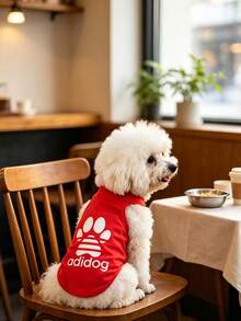 One Piece Of Adidog Patterned Printed Anti-Flea, Anti-Dander, Heat-Insulating, Breathable Sports Vest Suitable For Indoor And Outdoor Use For Cats And Dogs. - Red - View 2