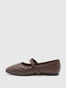 CUCCOO BIZCHIC Women's Square Toe Embroidered Coffee Color Mary Jane Flat Shoes, Minimalist Elegant Comfortable Old Money Style - coffee color - View 8