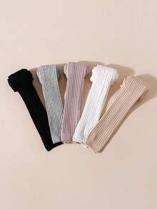 SHEIN 5 جوارب طويلة للأطفال بسيطة ومتعددة الاستخدامات بلون موحد، جوارب طويلة بلون القهوة الخريفية متعددة الاستخدامات، مناسبة لحياة الفتيات اليومية - متعدد الألوان - مشاهدة 4