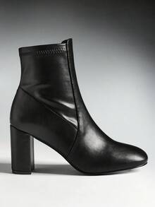 Solezae Women's Comfortable & Fashionable Almond Toe Side Zipper Block Heel Ankle Booties - Black - View 6