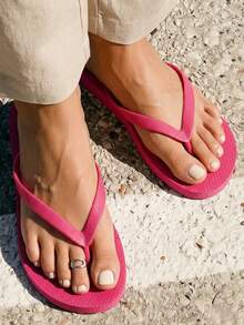 Grefit Spring And Summer New Round Toe Flat Bottom Leisure Vacation Simple Red Flat Sandals Slippers Women's Flip-Flops - Red - View 11