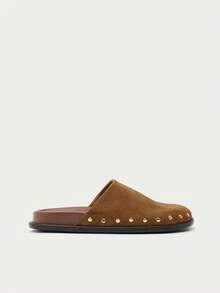 Nöista Modern Suede Loafers, Rich Brown Finish, Rounded Silhouette, Metal Rivet Trim And Easy Slip-On Design. Fall Shoes - dark brown - View 1