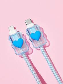 THE POWERPUFF GIRLS X SHEIN 數據線保護套，適用於 iPhone 充電器，4 件組手機線材保護套，充電器保護套（不含數據線） - 藍色 - 查看 8
