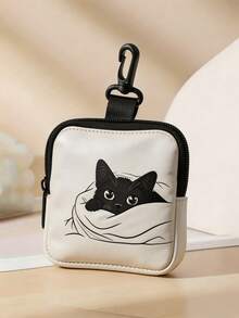 1PC White Background Cat Print Waterproof Faux Leather Coin Purse Zipper Pouch Multifunctional Mini Earphone Case For Women Christmas Birthday Gift Travel Daily Must Haves - Multicolor - View 2