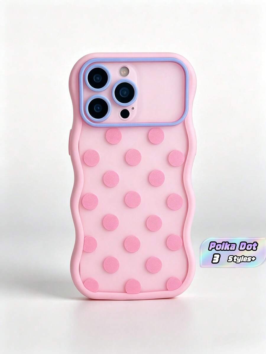 1PC Pink Wavy Macaron Polka Dot Phone Case Compatible With IPhone 18/18 Pro/18 Pro Max Frosted Semi Transparent Matte Finish Shockproof Cover For Women Girls - Multicolor - View 1