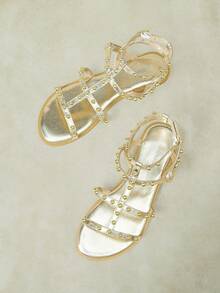 Styleloop Ladies, Spike Buckles, Decoration, Flat Sandals, Roman Sandals Travel Essentials, Bohemian Style, Travel Essentials, Summer Wear, Vacation Atmosphere - Rose Gold - View 5