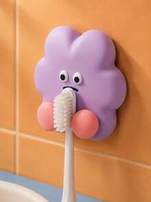 Joivida 1pc Cartoon Toothbrush Holder, No Drill Wall Mounted Organizer Rack For Bathroom, Multifunctional Adhesive Hook For Charging Cables, Headphones, Keys, Cute Desk Storage - Multicolor - View 6