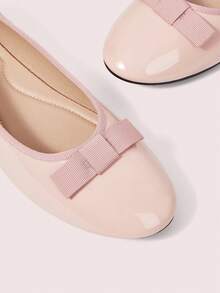 CUCCOO DOLLMOD Sepatu Balet Wanita Satin Ujung Bulat, Sepatu Kasual Sol Lembut dengan Pita - Berwarna merah muda - View 4