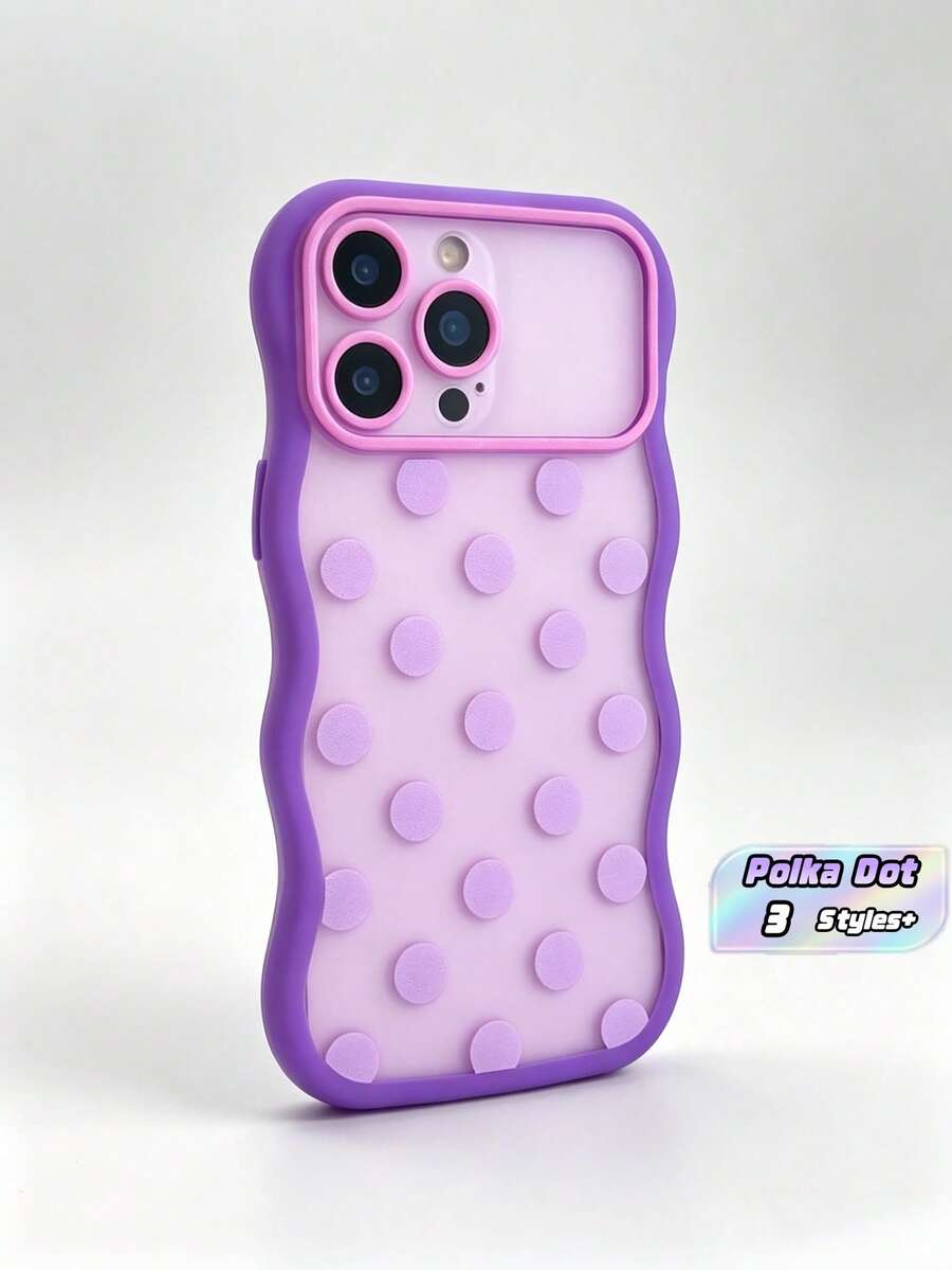 1PC Purple Wavy Macaron Polka Dot Phone Case Compatible With IPhone 18 18 Pro 18 Pro Max Frosted Semi Transparent Matte Finish Shockproof Cover For Women Girls - Multicolor - View 1