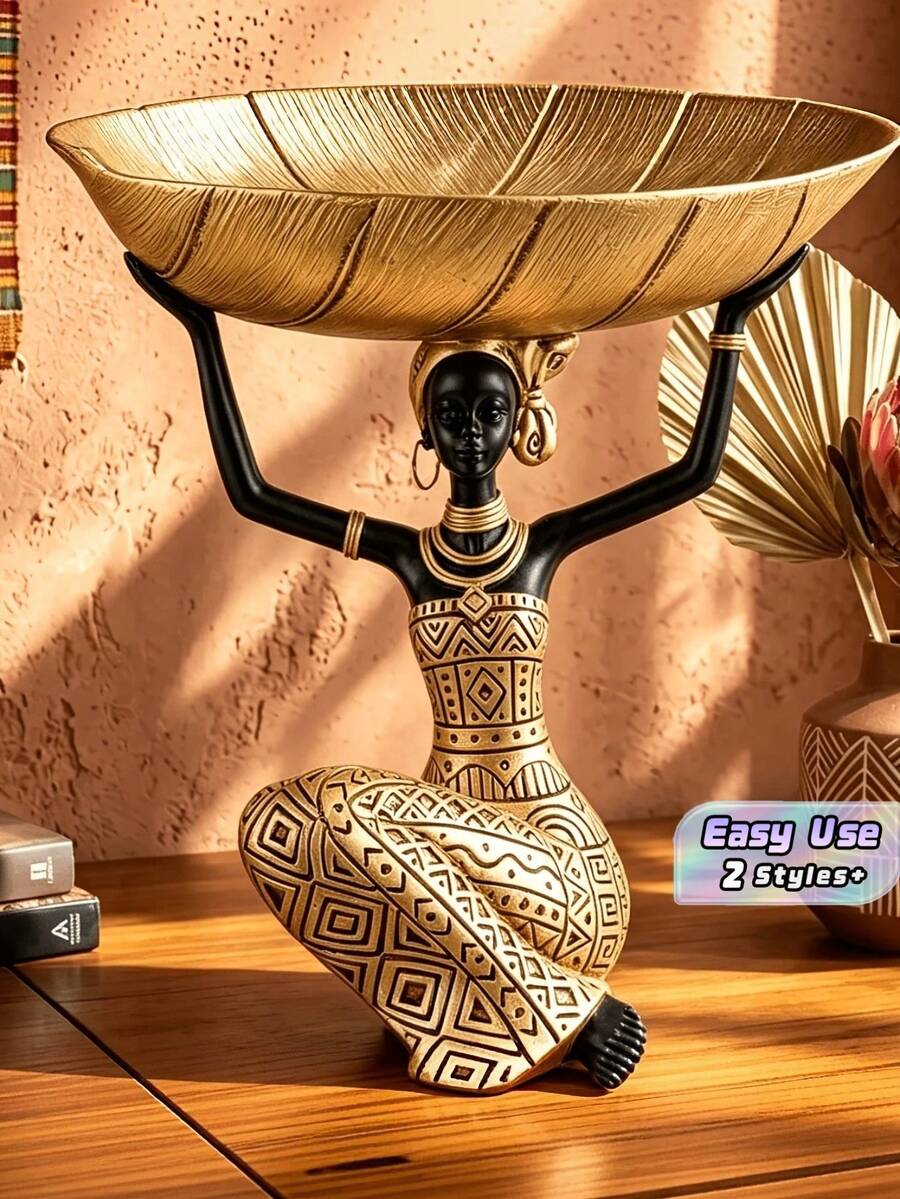 Bohemian Kneeling Lady Sculpture Decor Tray Resin Craft Ornament Living Room Entryway Decor Gift - multicolor - View 1