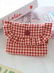 Adorable Plaid Pattern Bag Storage Bag Canvas Camera Case Mini Adorable Square Cosmetic Bag Camera Dustproof Storage Pouch - View 9