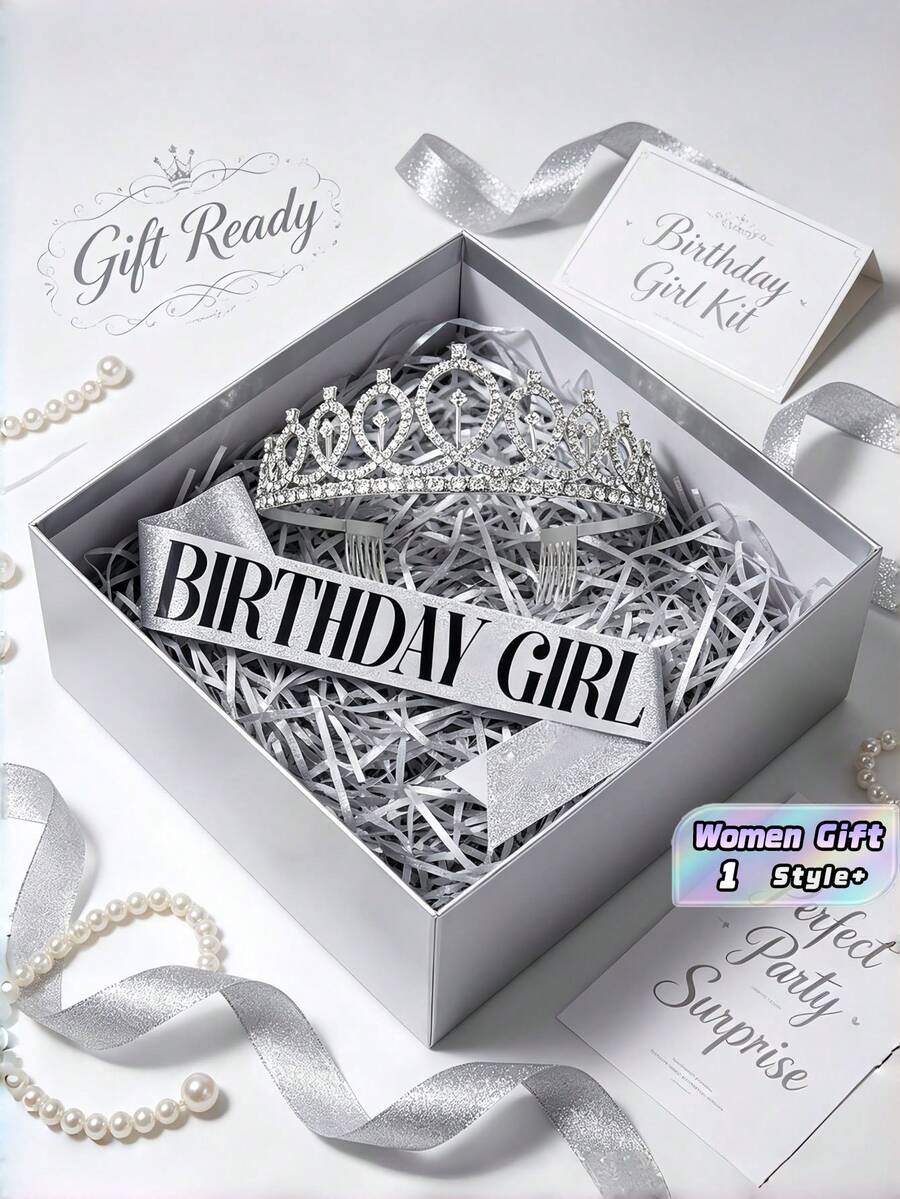1 Set Sparkling Crystal Rhinestone Birthday Girl Sash & Crown Set,Shiny Purple Design, Perfect For Birthday Party, Bachelorette, Wedding, Prom, Photo Props, Celebration, Great Gift For Women And Girls, Suitable For All Seasons And Festivals - multicolor - View 1