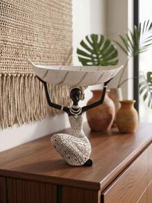 Bohemian Kneeling Lady Sculpture Decor Tray Resin Craft Ornament Living Room Entryway Decor Gift - multicolor - View 2
