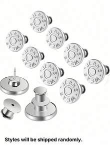 2/4/6/8/10/12pcs Jeans Replacement Buttons, Detachable Tower Buttons For Waist Size Adjustment, No Sew Silver Metal Button For Jeans Skirt Pants, Easy DIY Install Tool-Free, Sturdy Denim Button Fixing Kit - Style 24 - View 8
