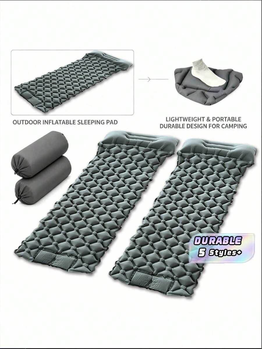1 BUAH KASUR TIDUR TIUP DENGAN POMPA KAKI DAN BANTAL TERINTEGRASI, DAPAT DIHUBUNGKAN, POLA BERLIAN, KASUR UDARA TPU, GAYA WARNA ACAK UNTUK KEGIATAN LUAR RUANGAN, BERKEMAH, PERJALANAN, RUMAH, PIKNIK, PORTABEL, HADIAH - MultiWarna - View 1