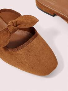 CUCCOO DOLLMOD Women's Black Casual Bow Hollow-Out Mule Flat Slip-On Shoes - Camel - Big Bow - View 4