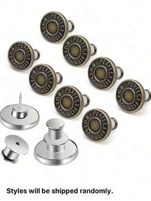 2/4/6/8/10/12pcs Jeans Replacement Buttons, Detachable Tower Buttons For Waist Size Adjustment, No Sew Silver Metal Button For Jeans Skirt Pants, Easy DIY Install Tool-Free, Sturdy Denim Button Fixing Kit - Style 7 - View 7