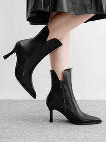 CUCCOO BIZCHIC Women's Black Short Ankle Boots With V-Pointed Toe, Fine Heel, And Versatile Design For Autumn/Winter Commuting, Dates, And Daily Wear - Black - View 2