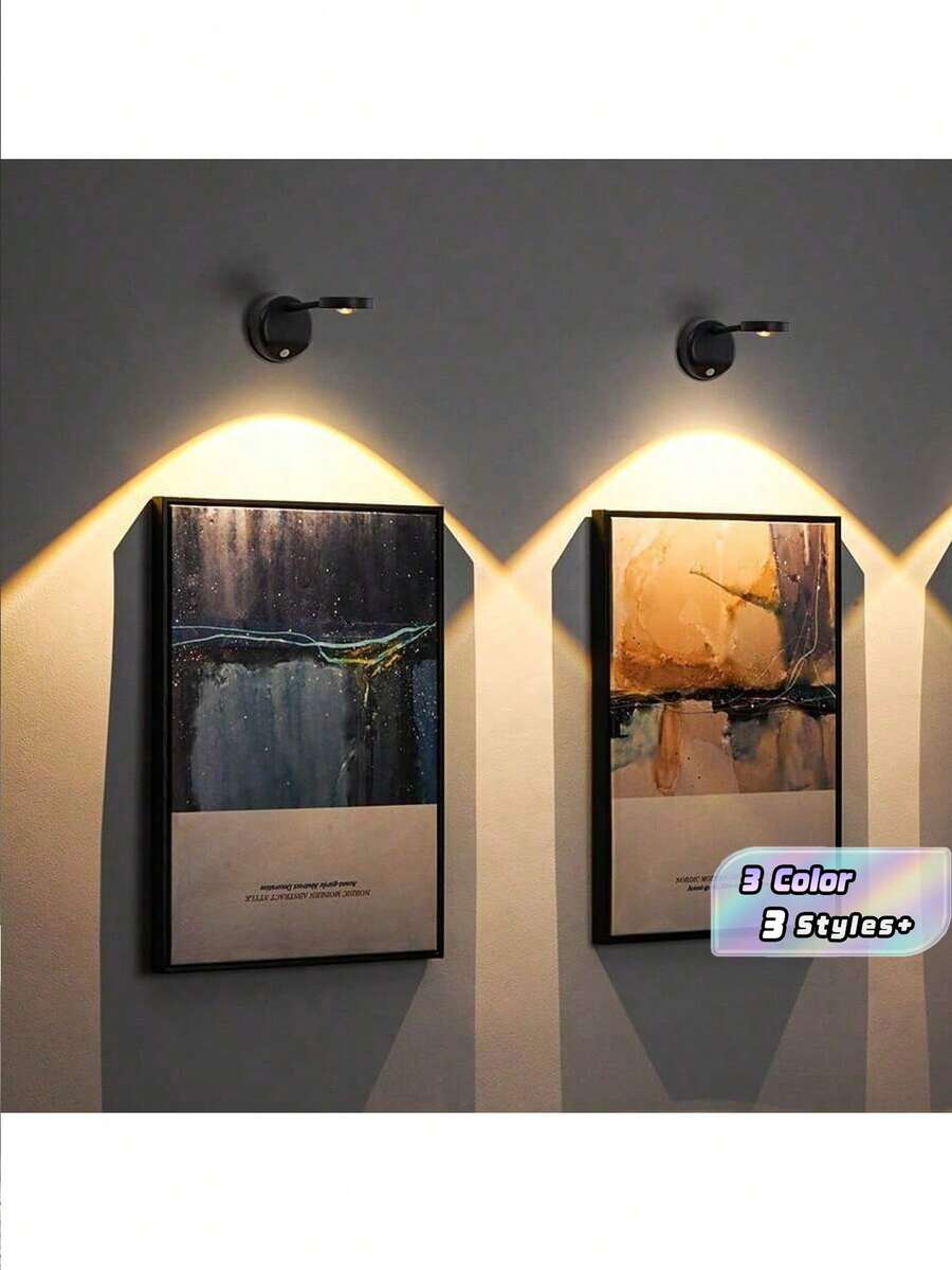 1pc Wall‑Mounted Rechargeable Decor Spotlight,Adjustable Brightness 3 Color Modes Accent Lamp,Display Light For Highlight Paintings,Photos,Ornaments Decoration - Motion Sonsor - View 1