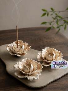 Intangible Cultural Heritage Hand Pinched Ceramic Peony Petal Incense Stick Holder, Rough Clay Scent Diffuser Aromatherapy Ornament, Oriental Zen Home Tabletop Decor - 1PC - View 1