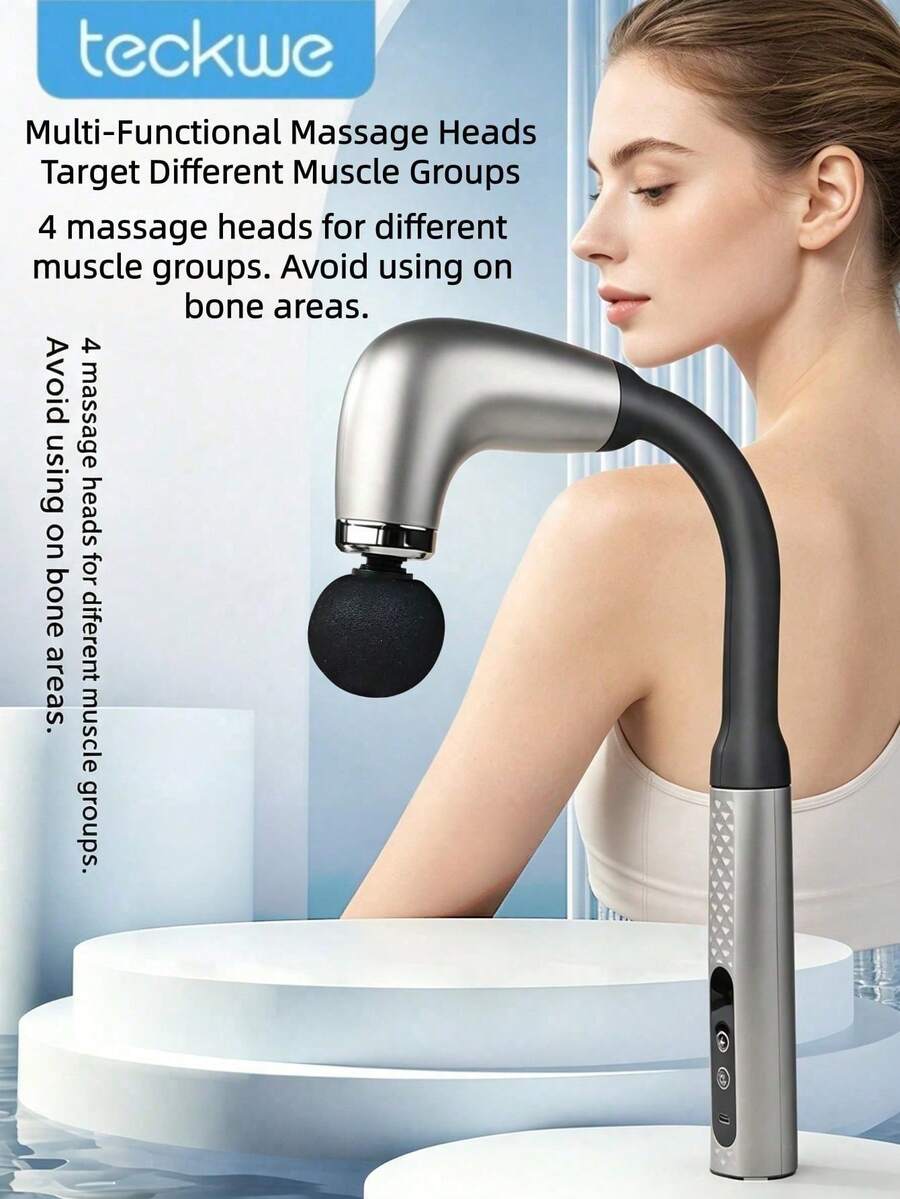 Teckwe 1Set Ergonomic Long Handle ABS Fascia Gun 800mAh Portable Deep Tissue Muscle Massager Low Vibration Lightweight Relief Tool For Workout Office Daily Use Birthday Holiday Hot Practical Fitness Gift. - Multicolor - View 1