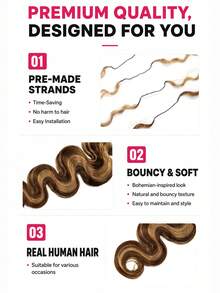 Boho Braids Highlight Brown Body Wave Unfelt Wig Feather Crochet Human Hair Extensions For Miracle Knots Soft Defined Waves Lightweight Natural Looking Easy Installation Reusable Hair Extensions 16-24 Inch - S4/27 - View 7
