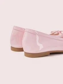 CUCCOO DOLLMOD Gentle Naked Pink Bright Leather Bow Low Vamp Shoes, Versatile Dating Flat Women's Commuting Shoes - Baby Pink - View 6