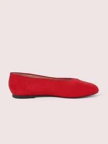CUCCOO DOLLMOD Women's Shoes, Red, Suede Texture, Round Toe Ballet Flats, Sweet, Cute, Comfortable And Versatile. - Red - View 5