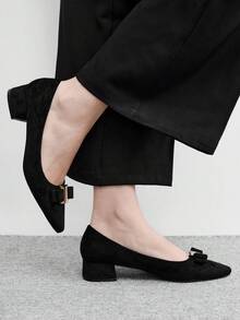 CUCCOO BIZCHIC 女款基礎通勤約會粗跟休閒高跟鞋 - 漆黑色 - 查看 3