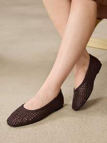 MOTF WOMEN BRAID SQUARE TOE FLATS - coffee color - View 8
