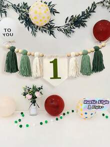 1PC Birthday High Chair Banner With Green Brown Garland Floral Wreath For Party Decor Photo Booth Prop Christmas Celebration - A - View 1