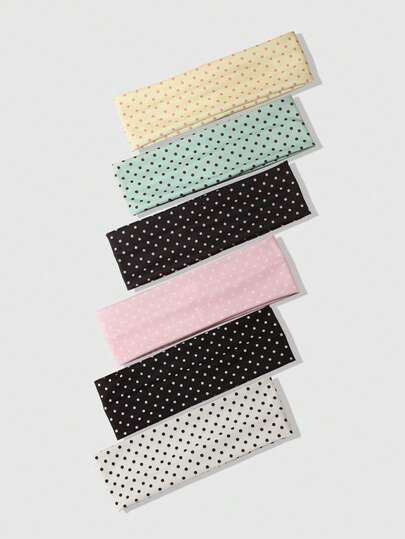 Anime 6Pcs Retro Polka Dot Printed Elastic Girl Headband, Sweet And Cute Style, Suitable For Yoga Sports, Dating, Photography, Versatile Hair Accessories