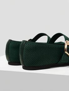 MOTF PREMIUM WOMEN SQUARE TOE BUCKLE STRAP FLATS FOR CHRISTMAS - Dark Green - View 9
