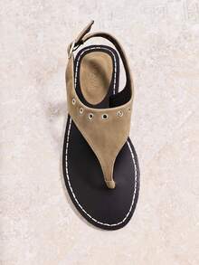 Nöista Flat Toe Sandals With Eyelet Details, Contrast Stitching And Adjustable Straps For A Casual Look - Khaki - View 7