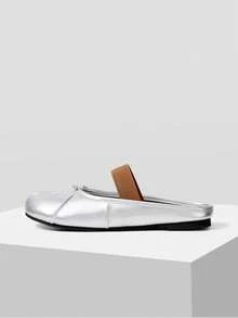Mnmlis Women's Contrast Brown Elastic Strap Split Toe Tabi Flat Elegant Silver Slip On Mule Flats Fall Shoes - Silver - View 2