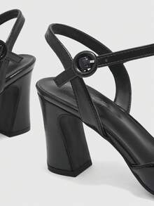 CUCCOO BIZCHIC Women's, Black, Leather Texture, Pointed Simple Thick Heel Buckle Empty High Heels, Suitable For Office And Business Wear - Black - View 8