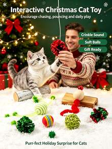 PETSIN Christmas Cat Toys Set, Interactive Kitten Toy Assortment, Indoor Cats Entertainment, Soft Crinkle Balls Mice Bite Resistant Cat Toy Pack, Holiday Xmas Gift For Small Medium Cats - Multicolor - View 5